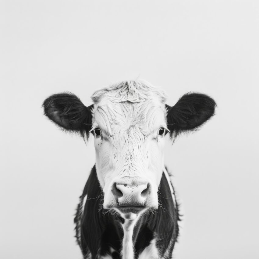 Fotografie Poster Kuh schwarz-weiß frontal Nahaufnahme