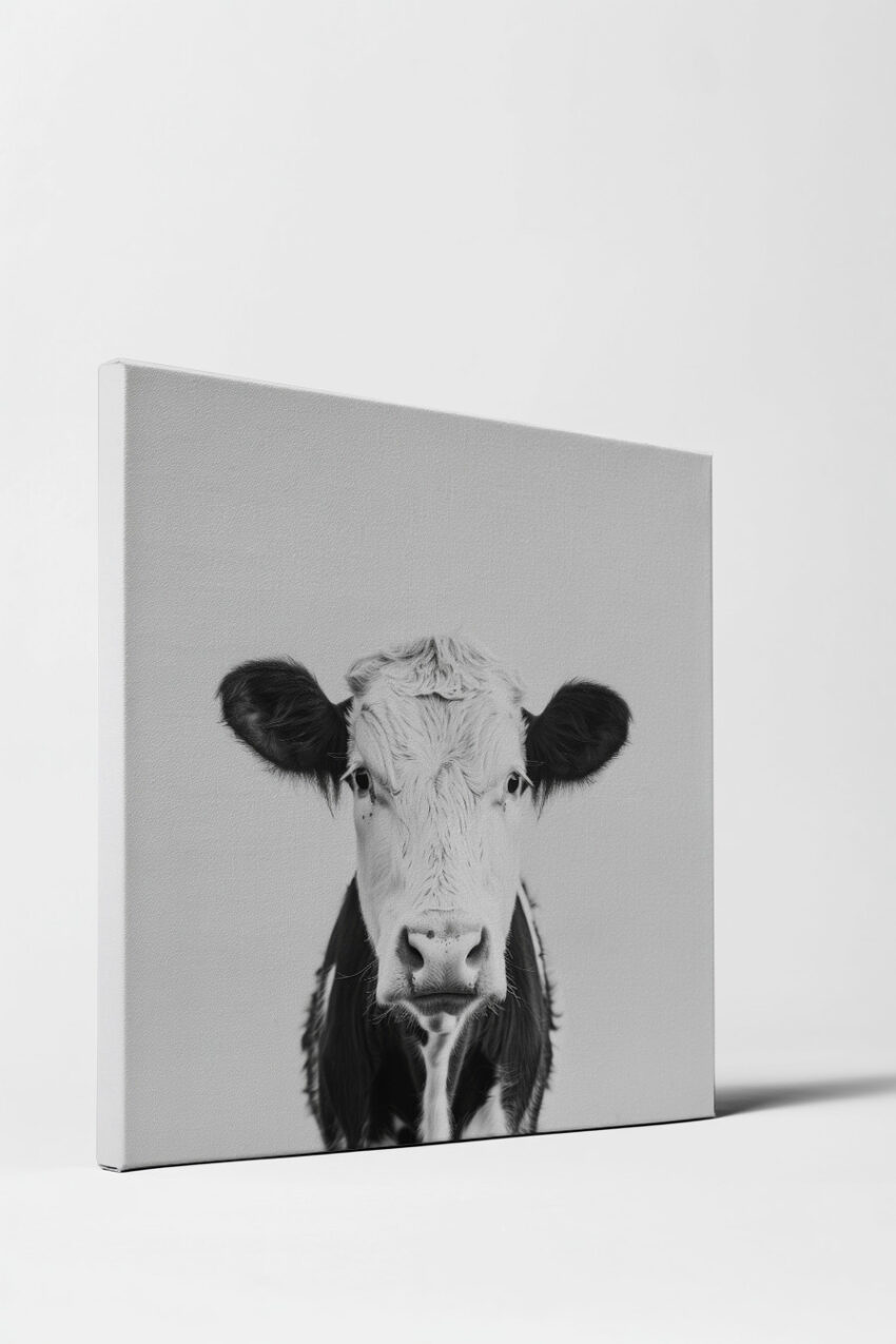 Fotografie Poster Kuh schwarz-weiß frontal Nahaufnahme