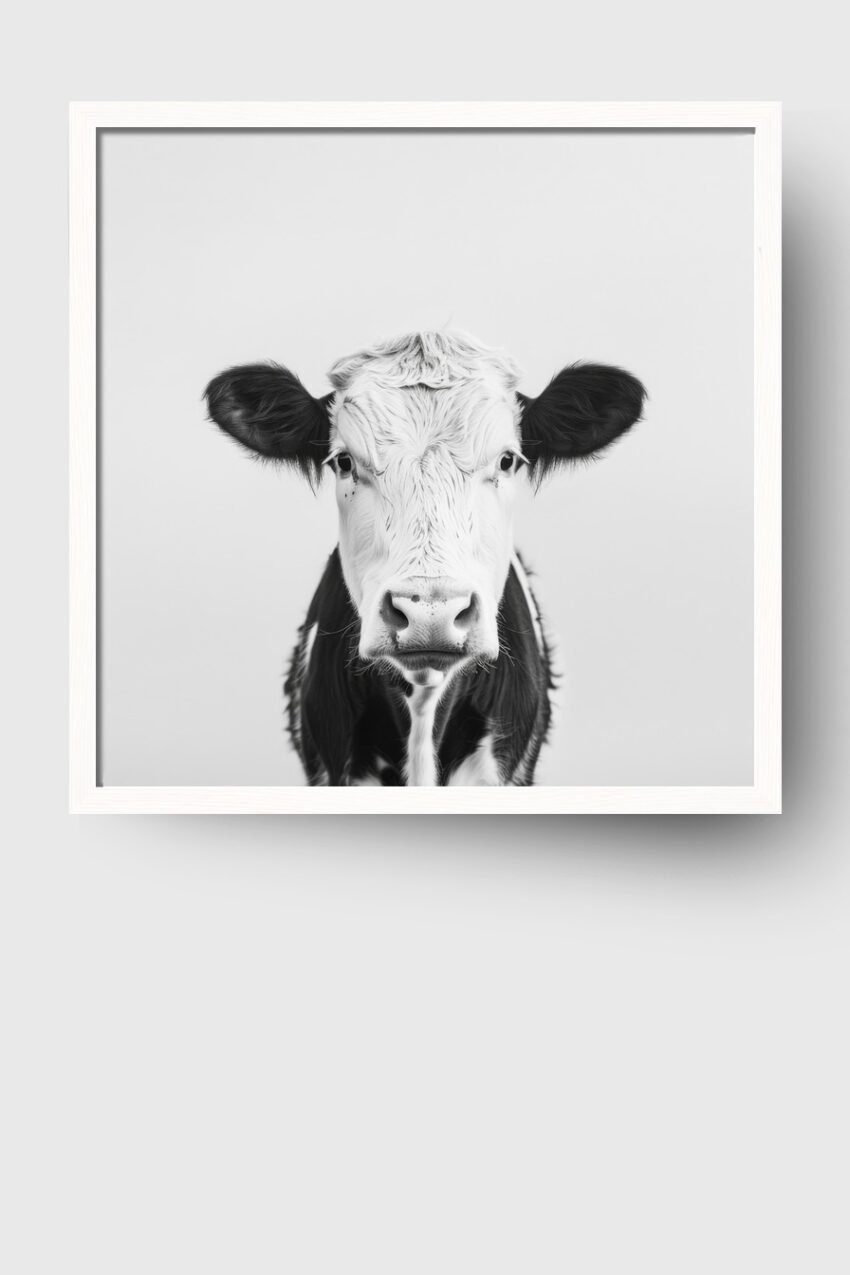 Fotografie Poster Kuh schwarz-weiß frontal Nahaufnahme