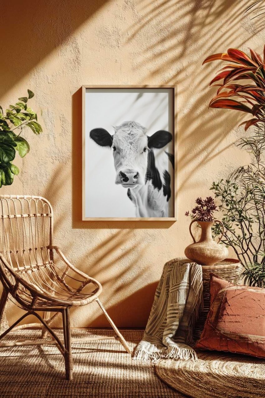 Fotografie Poster Kuh frontal schwarz-weiß direkt