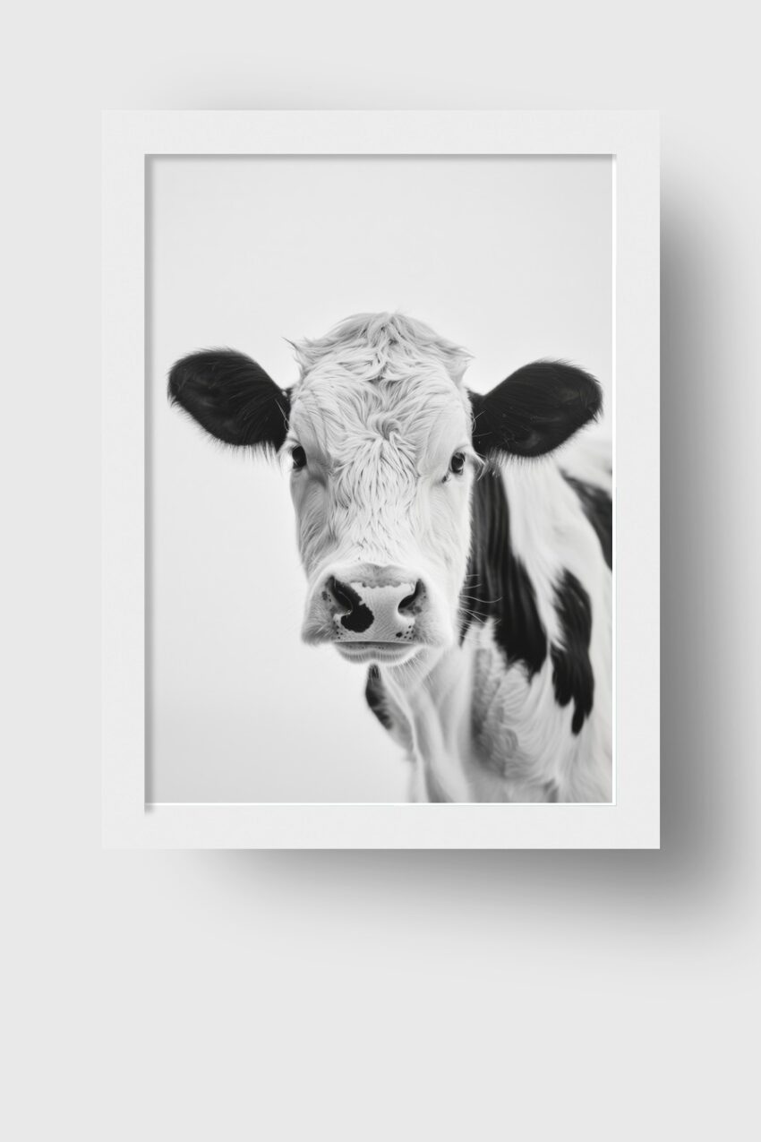 Fotografie Poster Kuh frontal schwarz-weiß direkt
