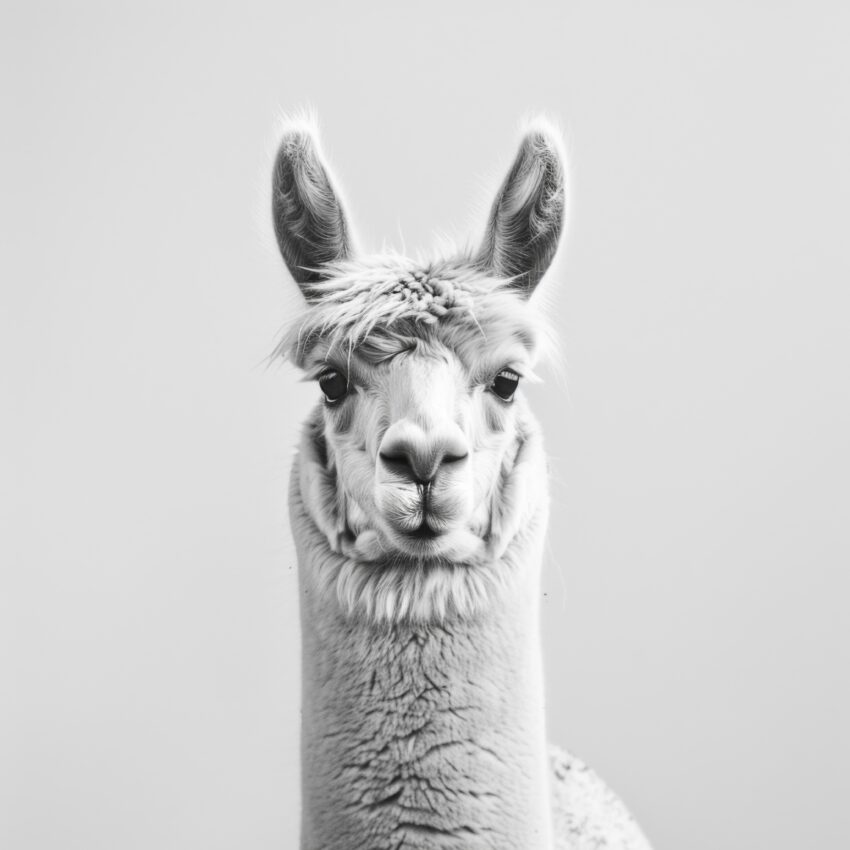 Fotografie Poster Lama Kopf frontal schwarz-weiß minimalistisch