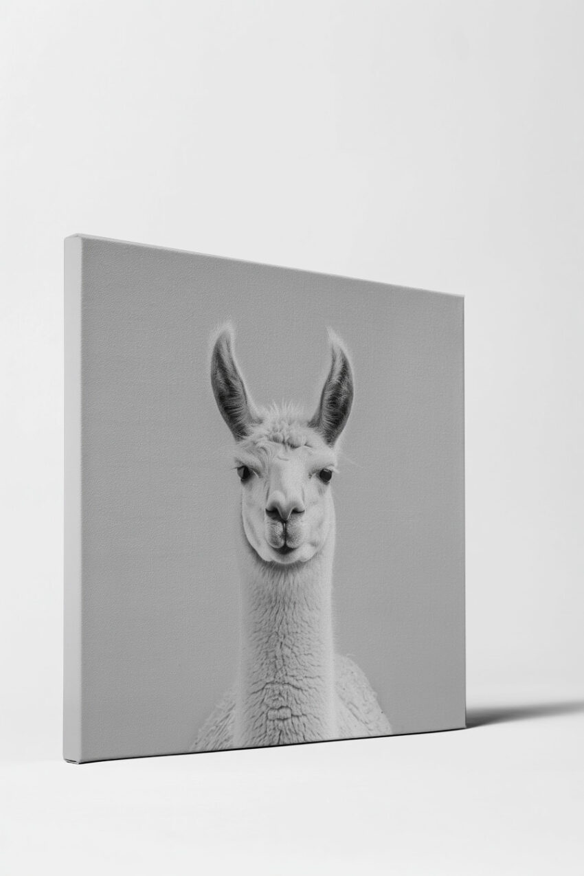 Fotografie Poster Lama Kopf frontal schwarz-weiß ruhig