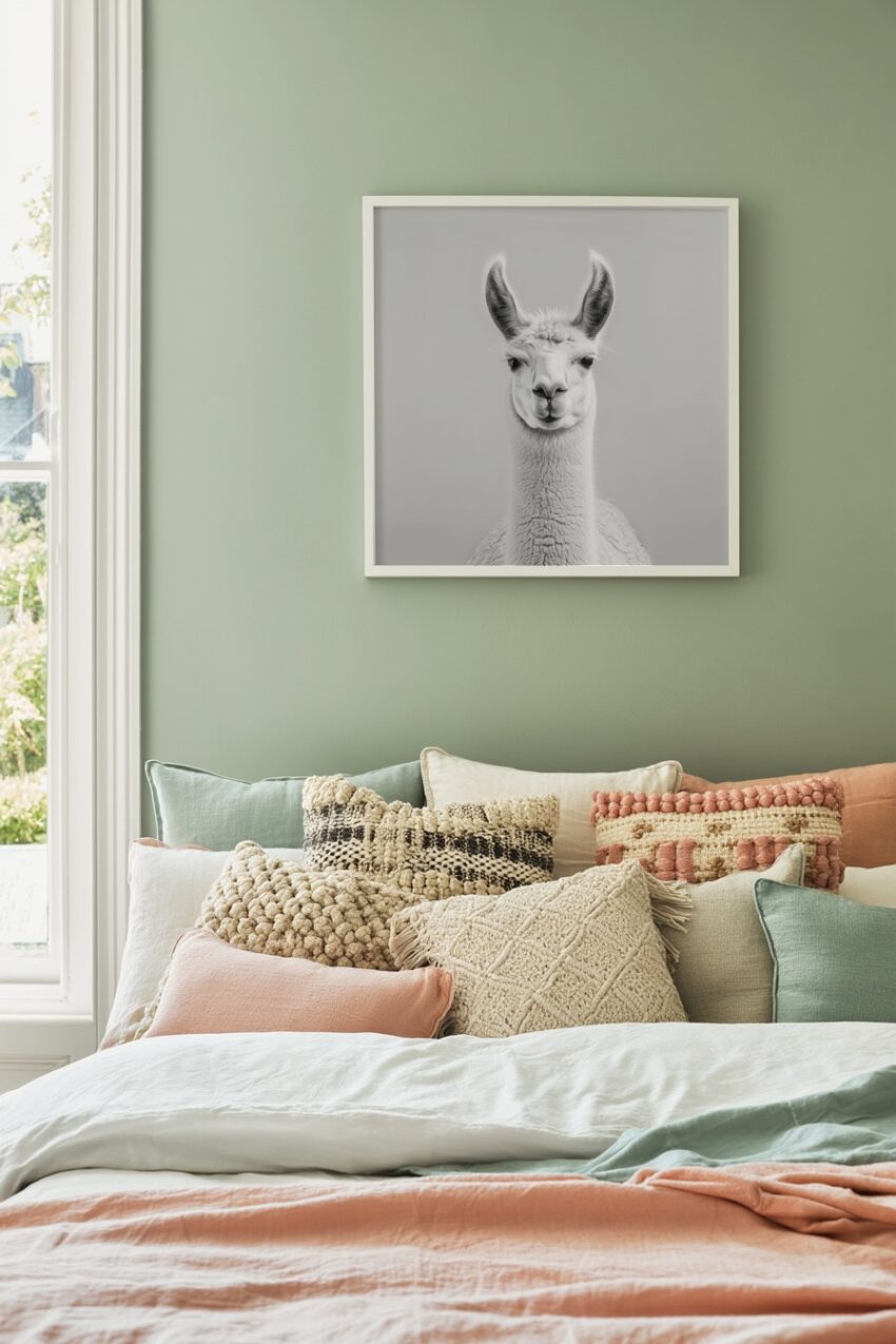 Fotografie Poster Lama Kopf frontal schwarz-weiß ruhig