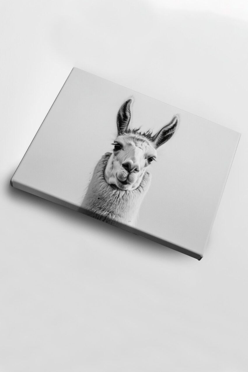 Fotografie Poster Lama Porträt schwarz-weiß minimalistisch