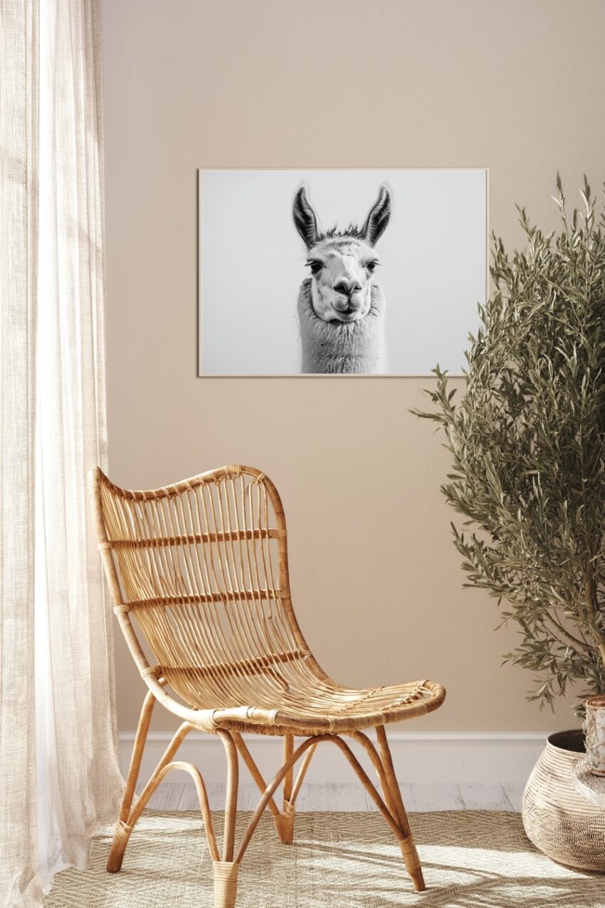 Fotografie Poster Lama Porträt schwarz-weiß minimalistisch