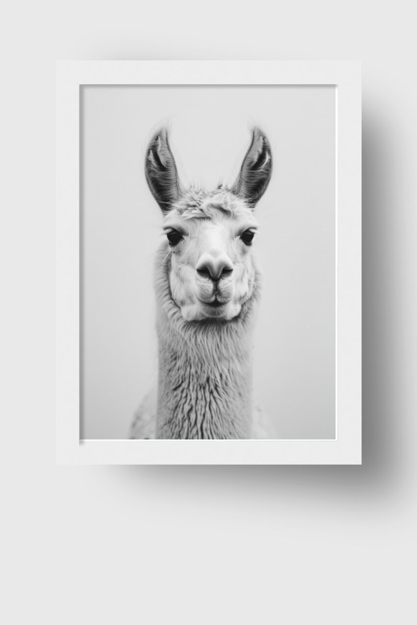 Fotografie Poster Lama Porträt schwarzweiß minimal