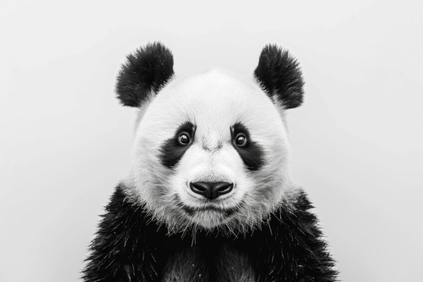 Fotografie Poster Panda Gesicht frontal schwarz-weiß