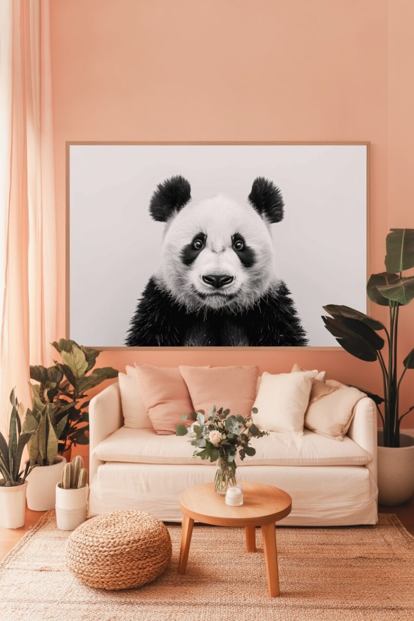 Fotografie Poster Panda Gesicht frontal schwarz-weiß