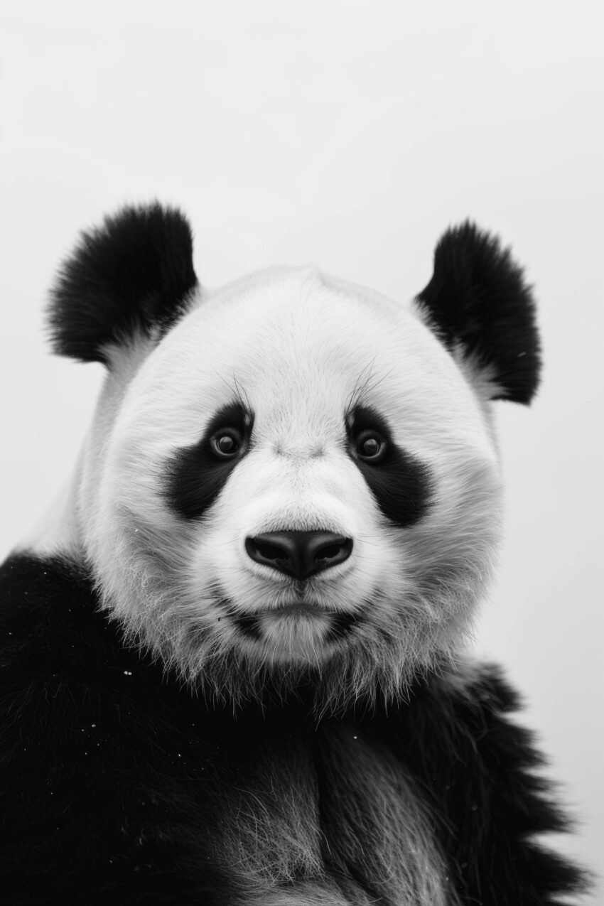 Fotografie Poster Panda Kopf schwarz-weiß frontal
