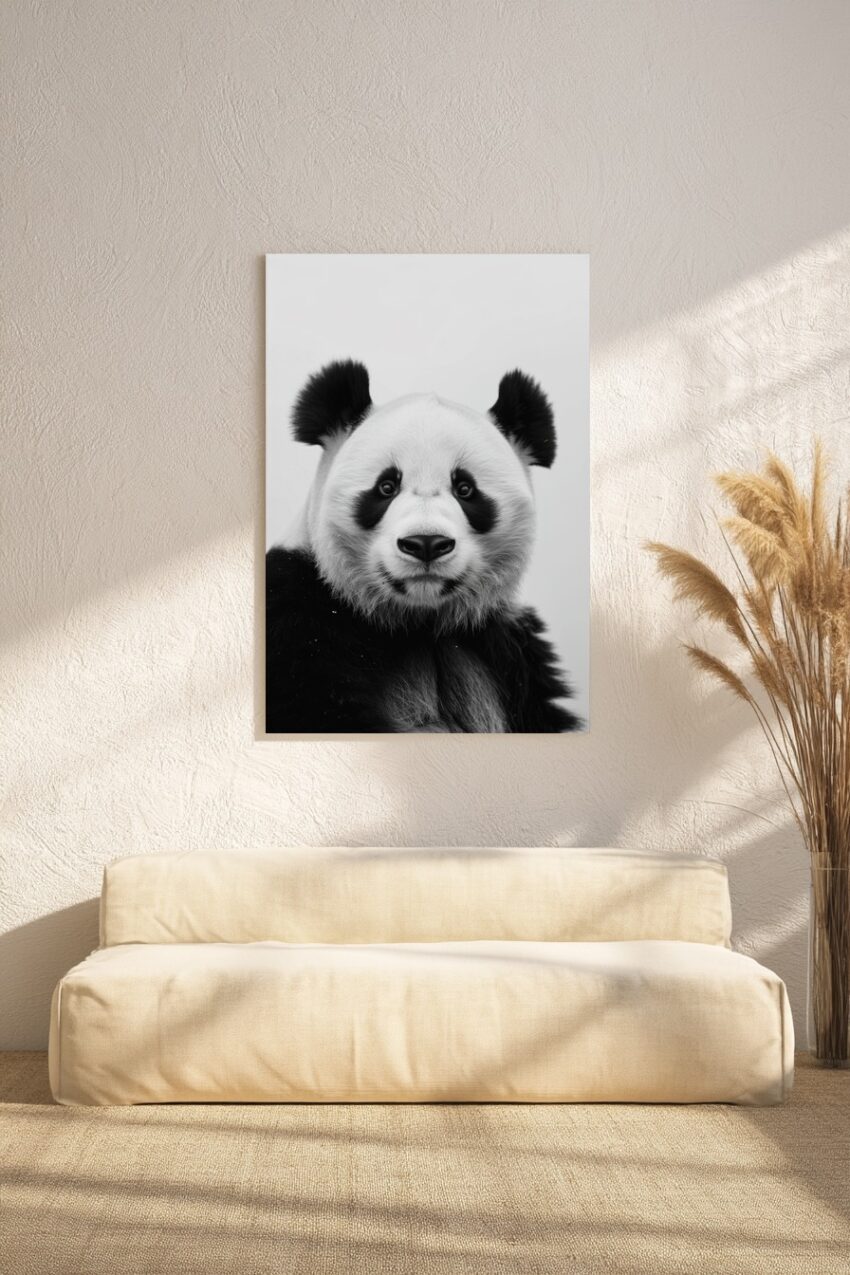 Fotografie Poster Panda Kopf schwarz-weiß frontal