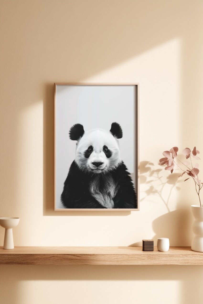 Fotografie Poster Panda schwarz-weiß Porträt frontal