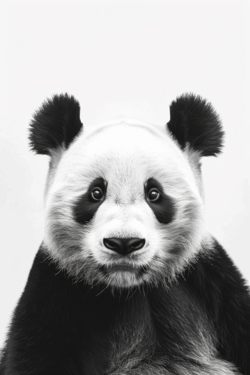 Fotografie Poster Panda schwarz-weiß nahaufnahme