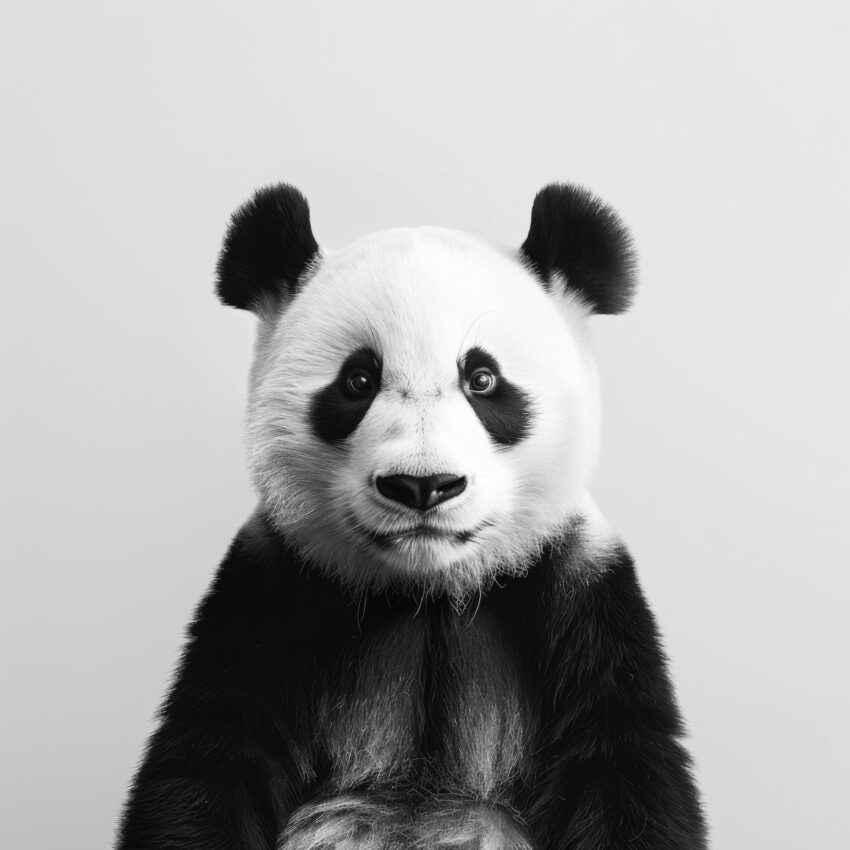 Fotografie Poster Panda schwarz-weiß frontal Blick