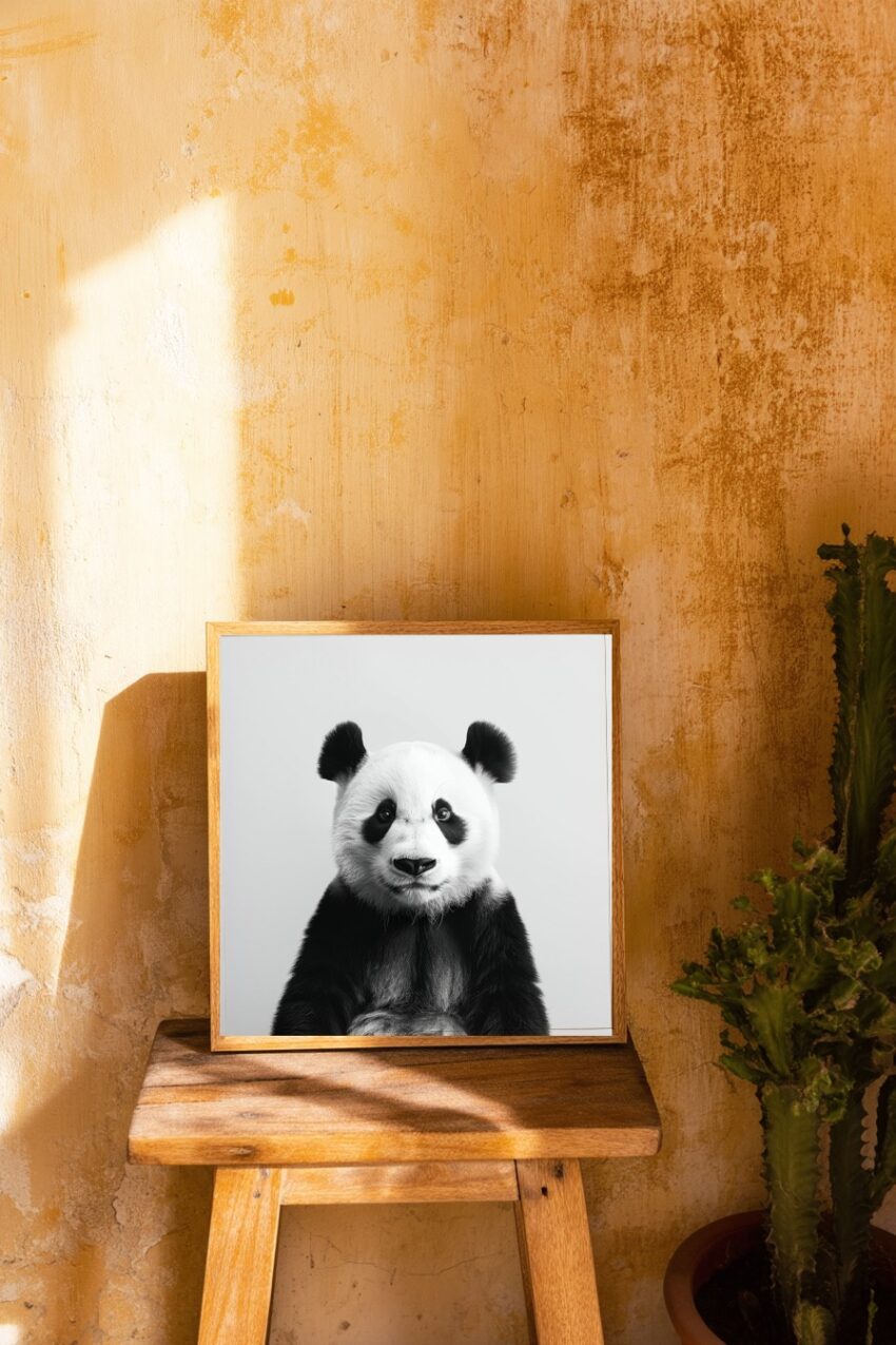 Fotografie Poster Panda schwarz-weiß frontal Blick