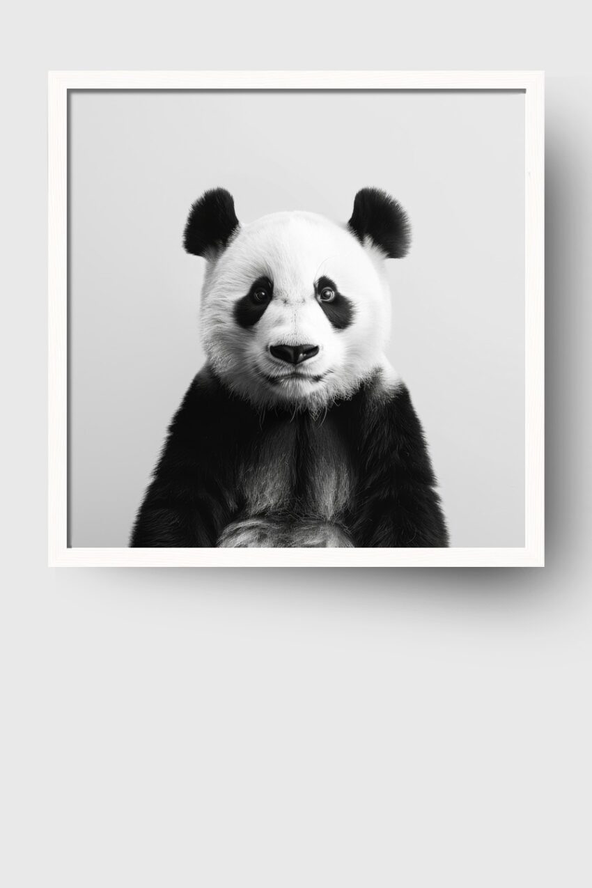 Fotografie Poster Panda schwarz-weiß frontal Blick