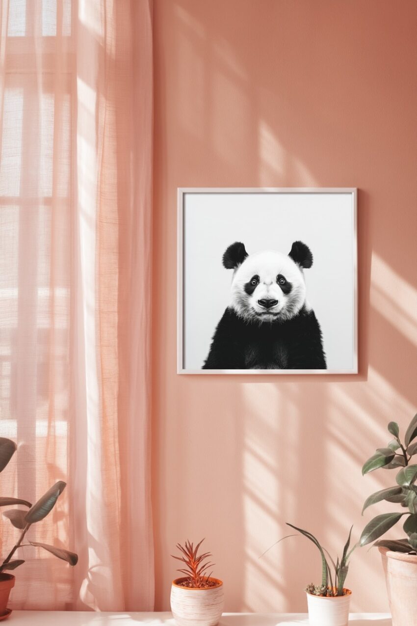 Fotografie Poster Panda schwarz-weiß frontal klar