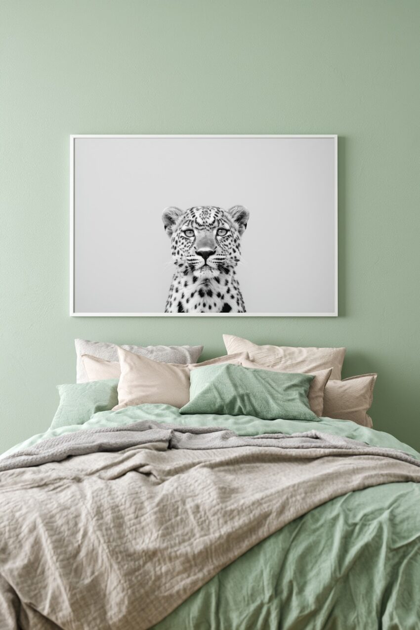 Fotografie Poster Gepard Kopf frontal schwarz-weiß