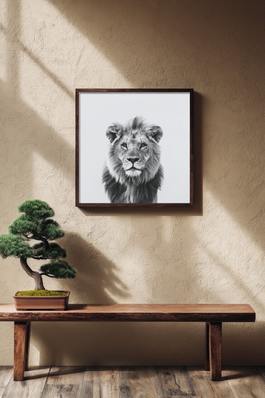 Fotografie Poster Löwenkopf schwarz-weiß kraftvoll