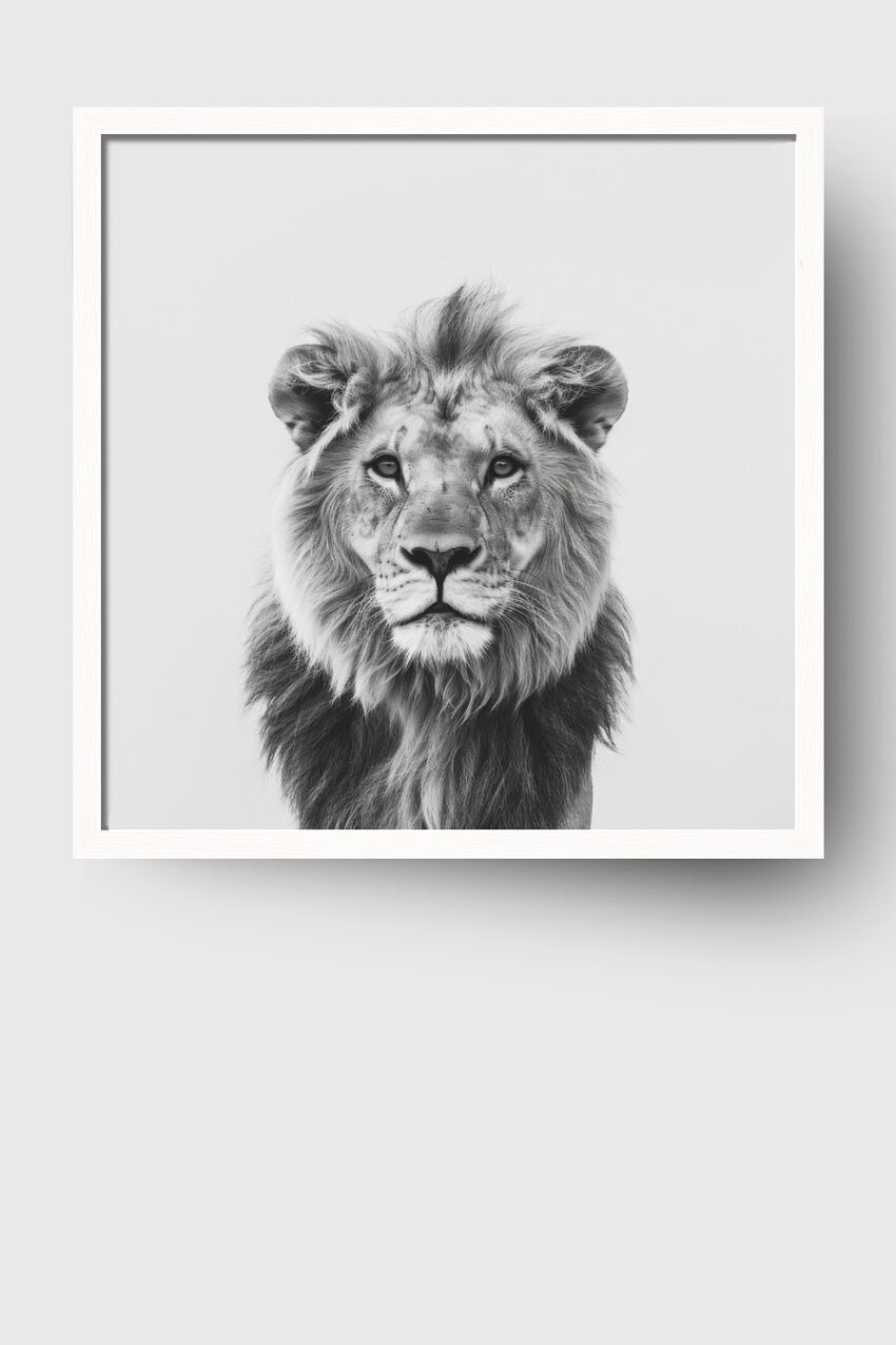 Fotografie Poster Löwenkopf schwarz-weiß kraftvoll