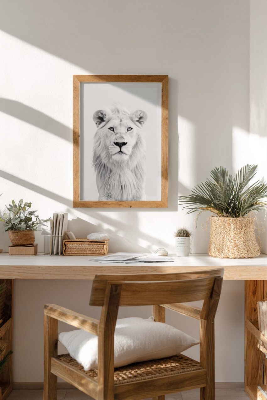 Fotografie Poster Löwe weiß Nahaufnahme schwarz-weiß