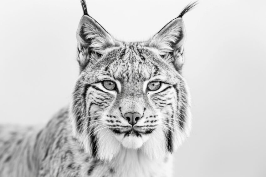 Fotografie Poster Luchs Porträt schwarz-weiß