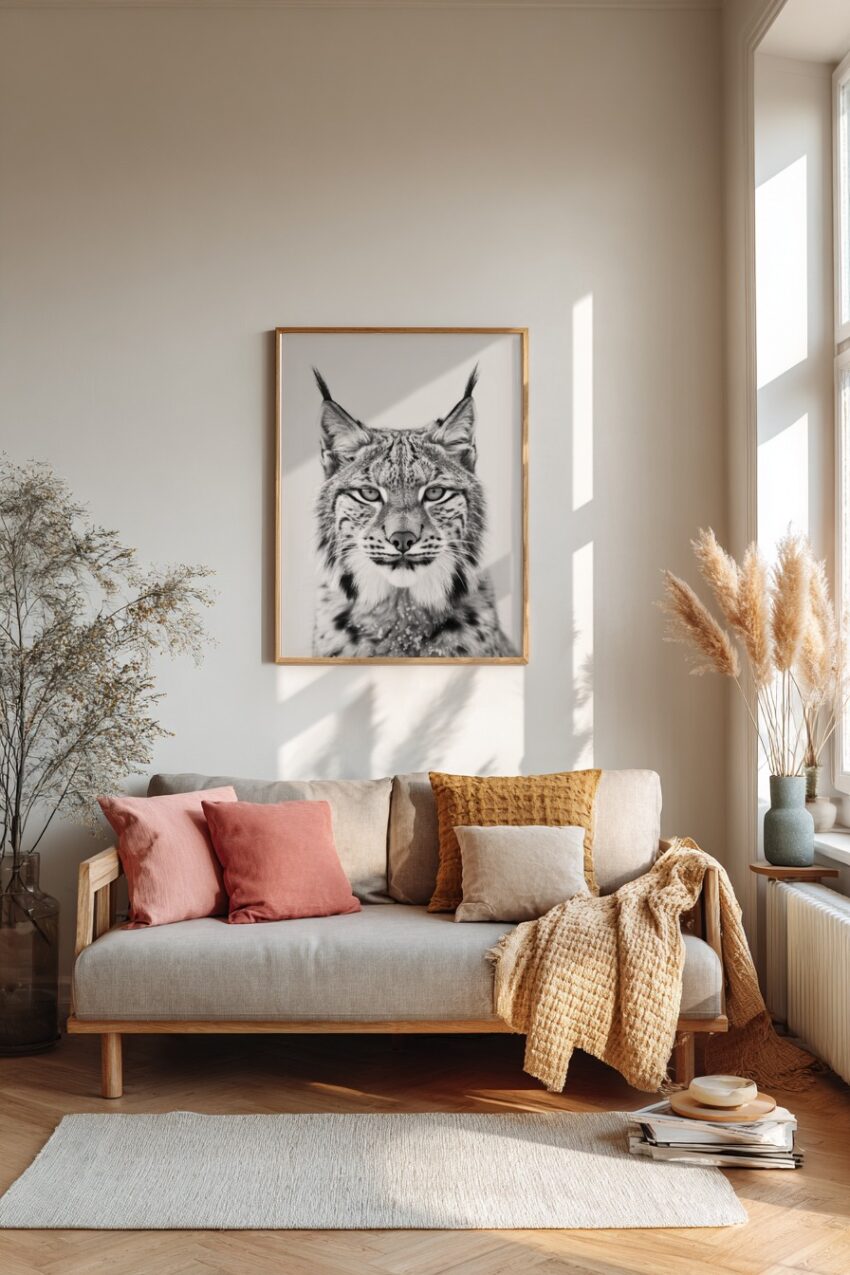 Fotografie Poster Luchs Kopf schwarz-weiß Nahaufnahme