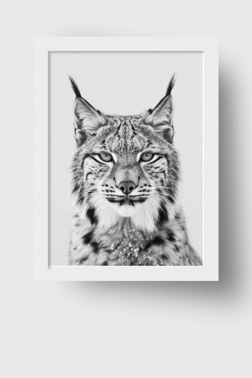 Fotografie Poster Luchs Kopf schwarz-weiß Nahaufnahme