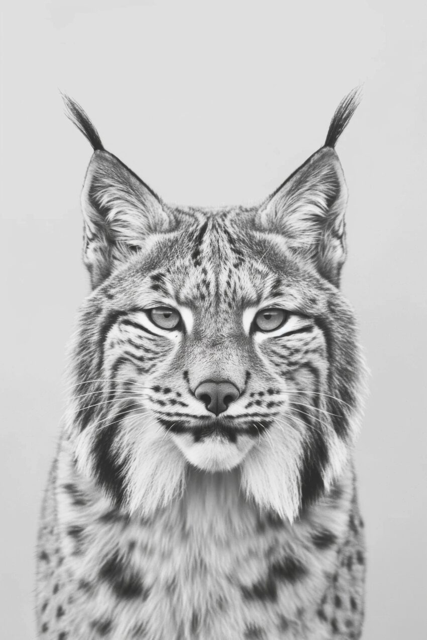 Fotografie Poster Luchs Gesicht Frontal schwarz-weiß