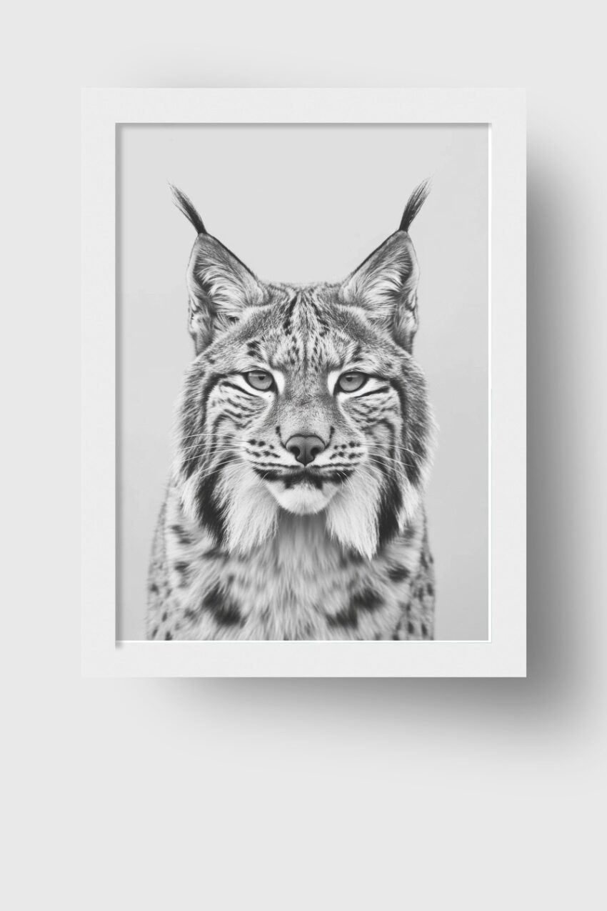 Fotografie Poster Luchs Gesicht Frontal schwarz-weiß