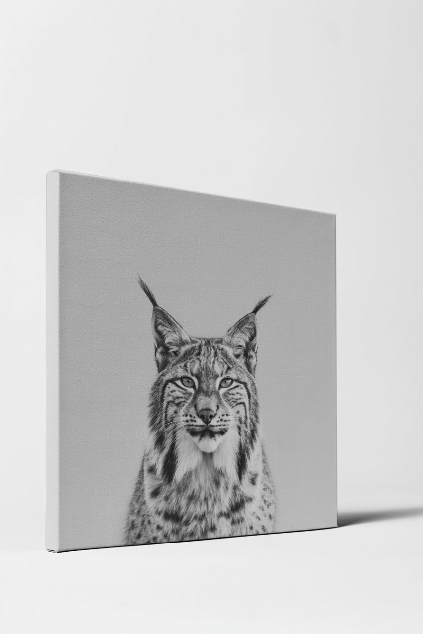 Fotografie Poster Luchs frontal schwarz weiß