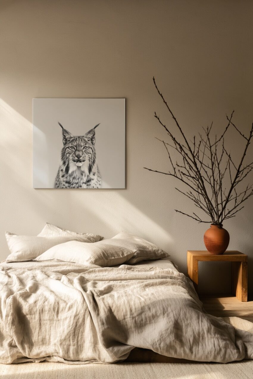 Fotografie Poster Luchs frontal schwarz weiß