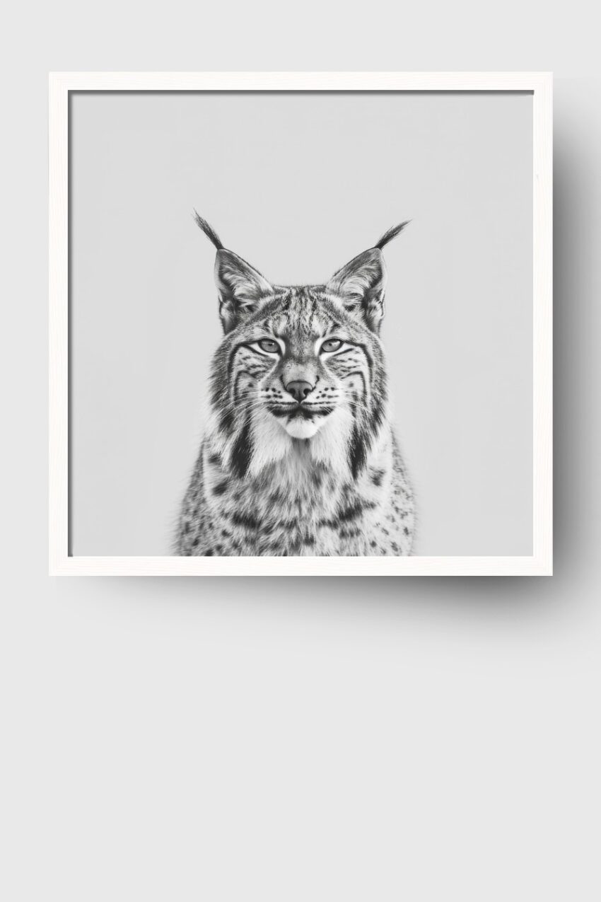 Fotografie Poster Luchs frontal schwarz weiß