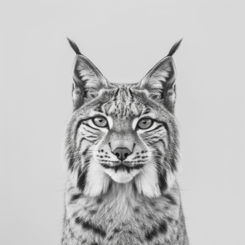 Fotografie Poster Luchs frontal schwarz-weiß
