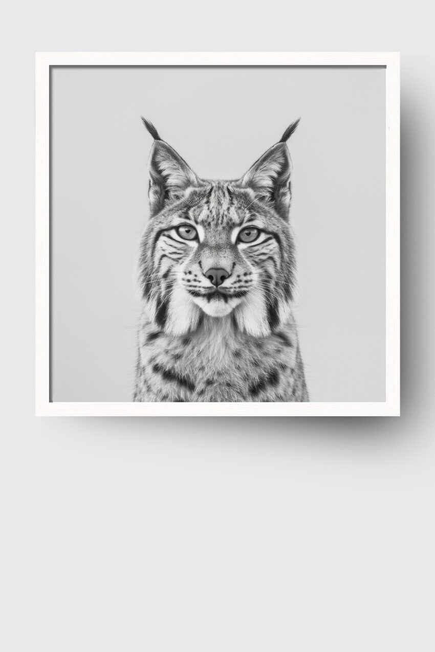Fotografie Poster Luchs frontal schwarz-weiß