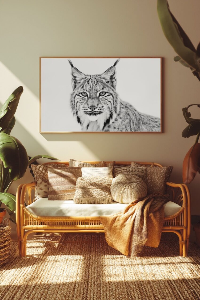 Fotografie Poster Luchs Schwarz-Weiß Porträt Wildkatze