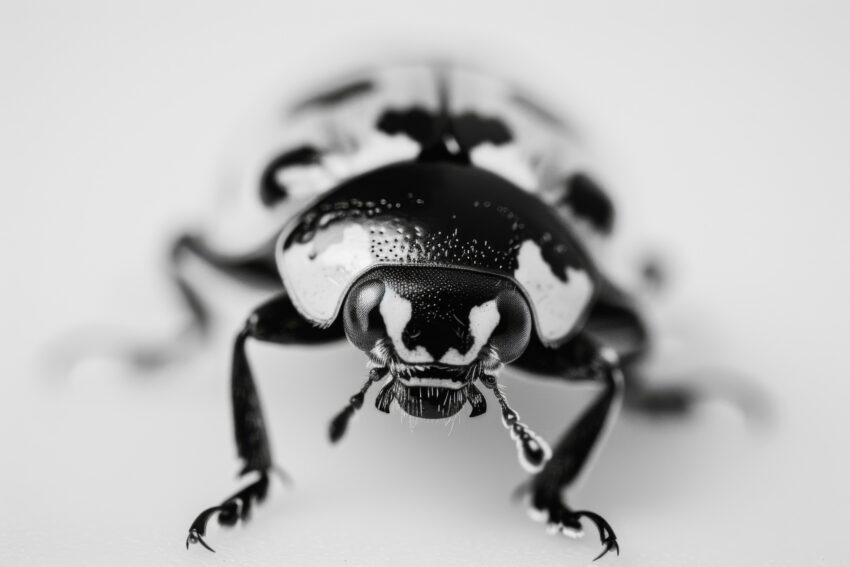 Fotografie Poster Marienkäfer Kopf schwarz-weiß Makro Detail