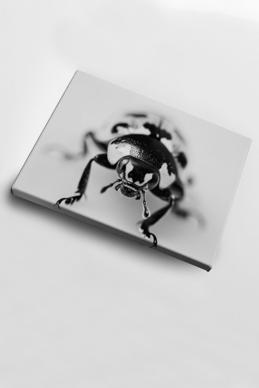 Fotografie Poster Marienkäfer Kopf schwarz-weiß Makro Detail