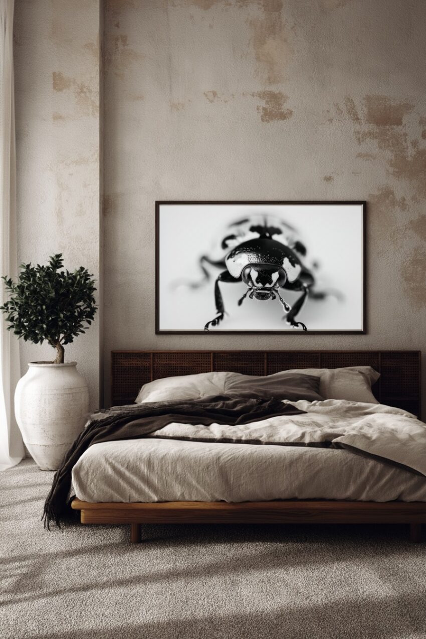 Fotografie Poster Marienkäfer Kopf schwarz-weiß Makro Detail