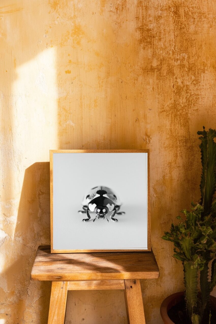 Fotografie Poster Marienkäfer frontal schwarz-weiß klar