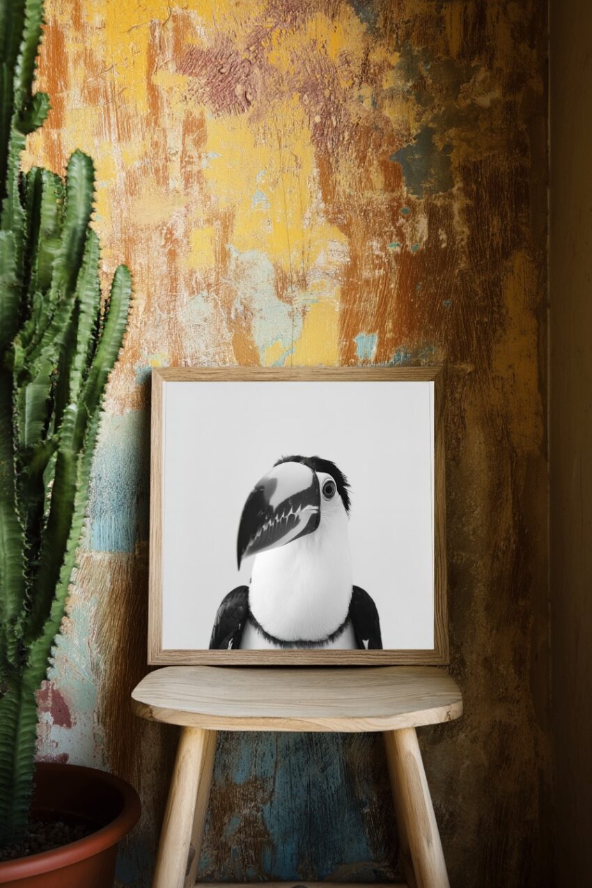 Fotografie Poster Tukan Nahaufnahme Schwarz-Weiß