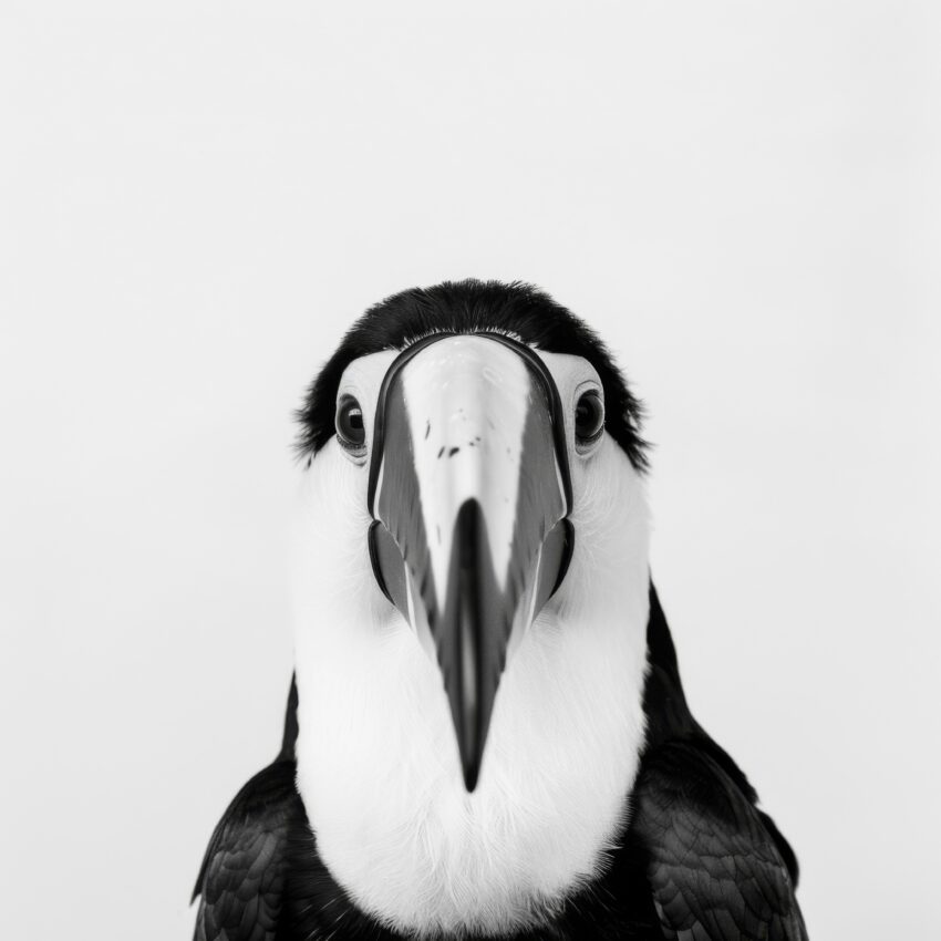 Fotografie Poster Tukan frontal schwarz-weiß minimalistisch