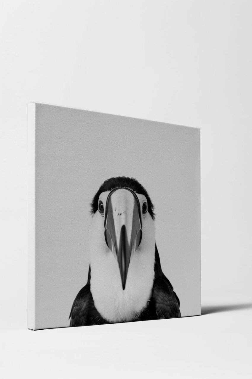 Fotografie Poster Tukan frontal schwarz-weiß minimalistisch