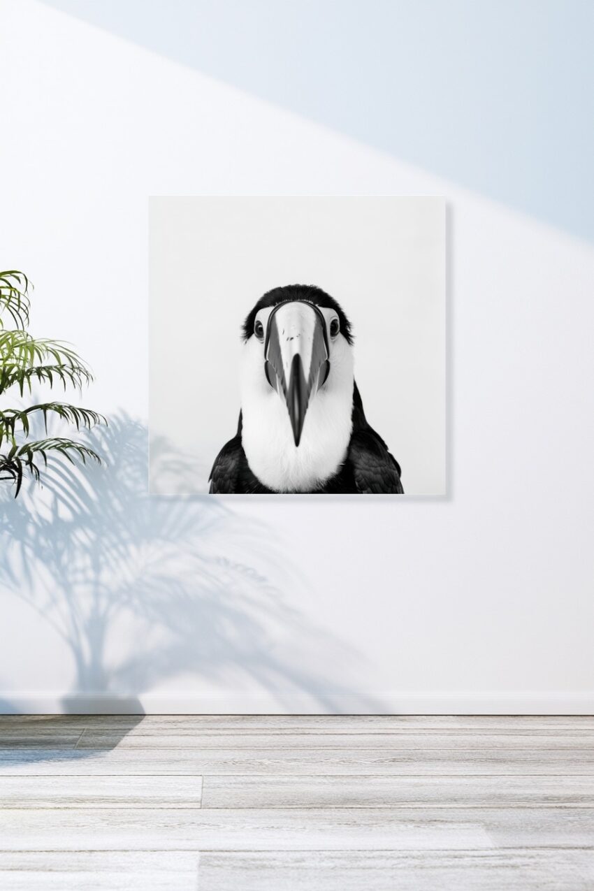 Fotografie Poster Tukan frontal schwarz-weiß minimalistisch