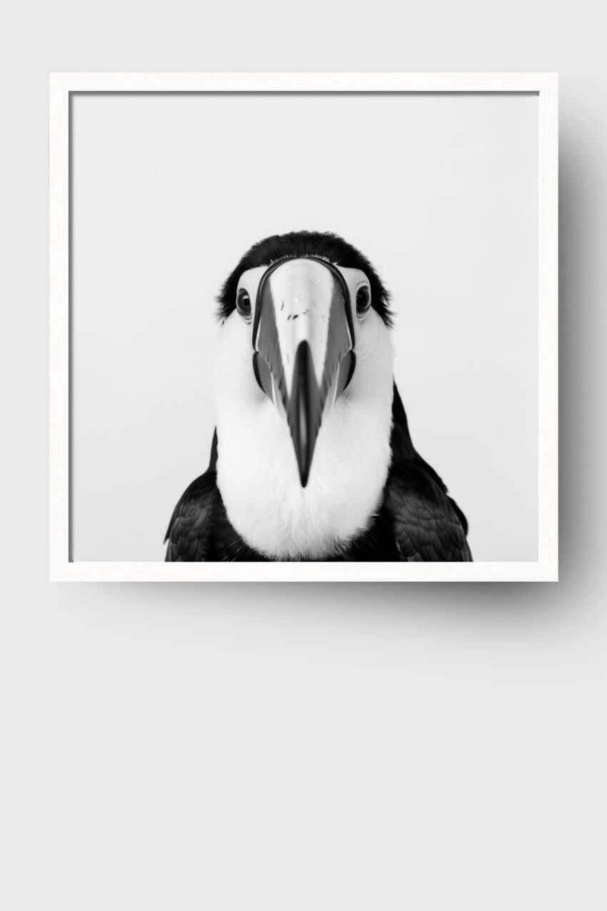 Fotografie Poster Tukan frontal schwarz-weiß minimalistisch