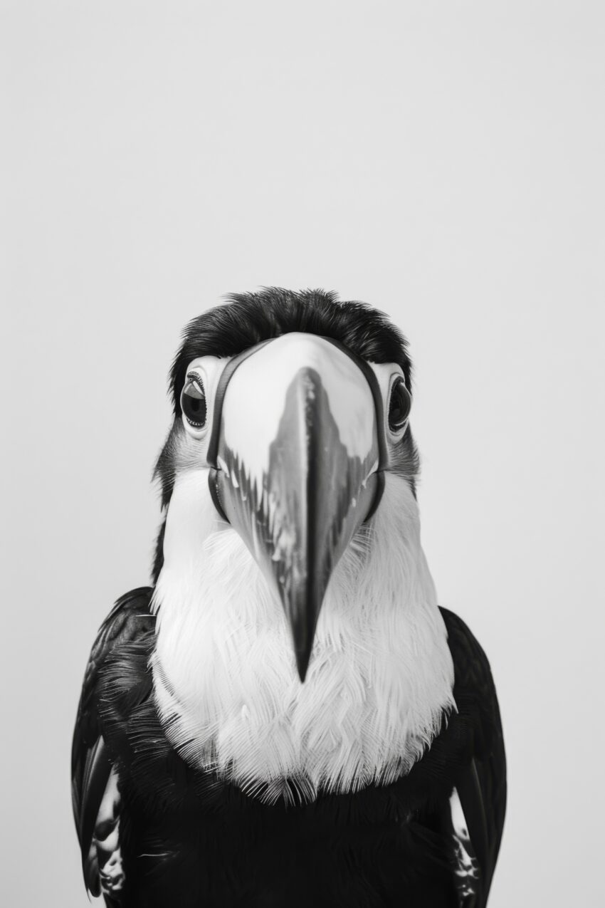 Fotografie Poster Tukan Kopf schwarz-weiß frontal