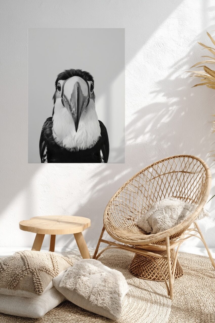 Fotografie Poster Tukan Kopf schwarz-weiß frontal