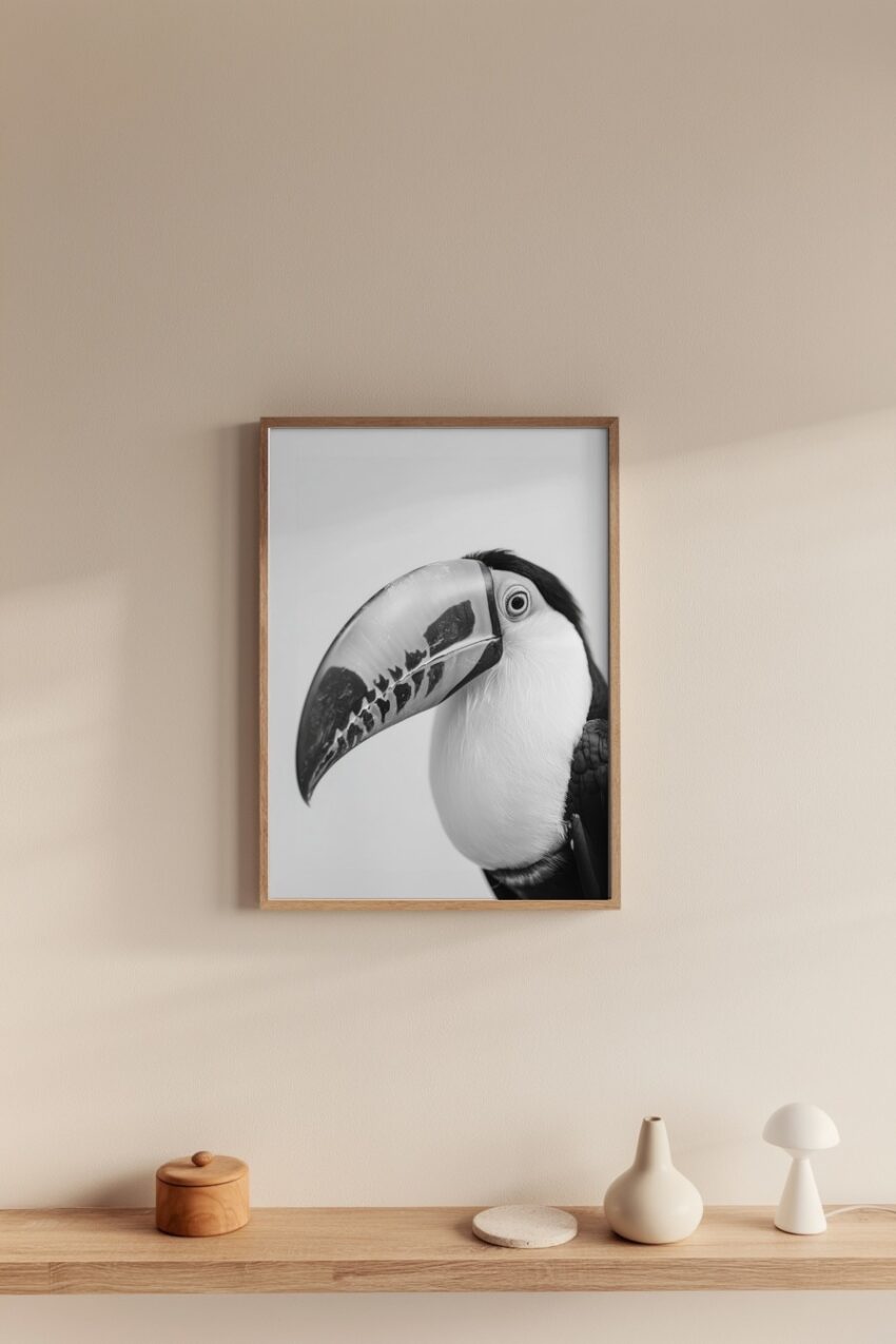 Fotografie Poster Tukan Schnabel Schwarz-Weiß Nahaufnahme