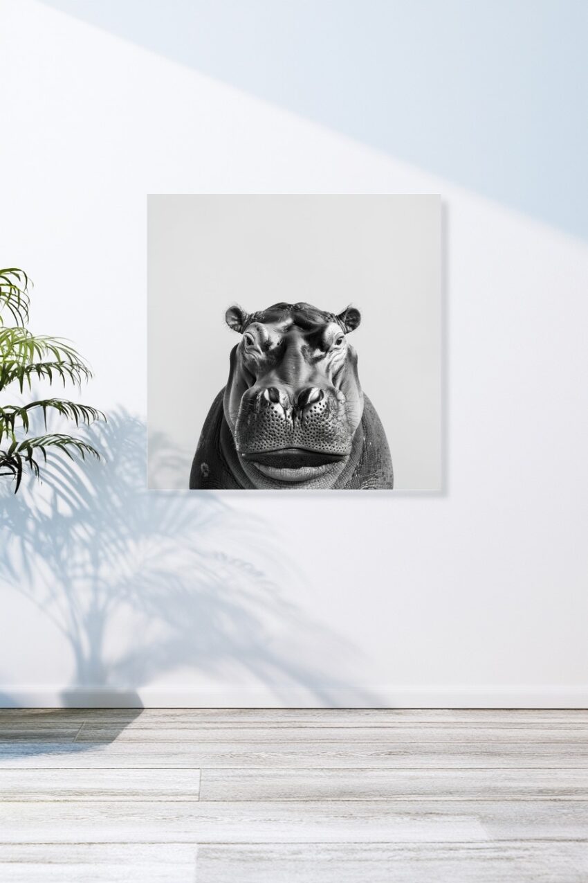 Fotografie Poster Nashorn Kopf frontal schwarzweiß
