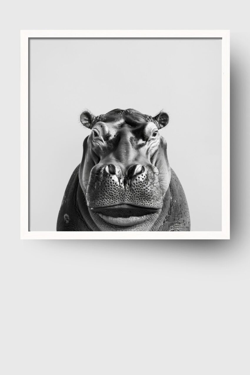 Fotografie Poster Nashorn Kopf frontal schwarzweiß